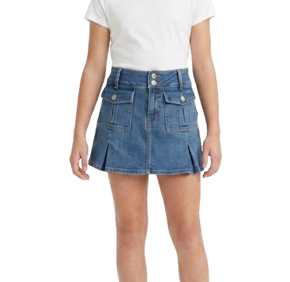 Levi's Girls High Rise Skort Size 12 Blue Denim Stretch Pleated A-Line Shorts NW